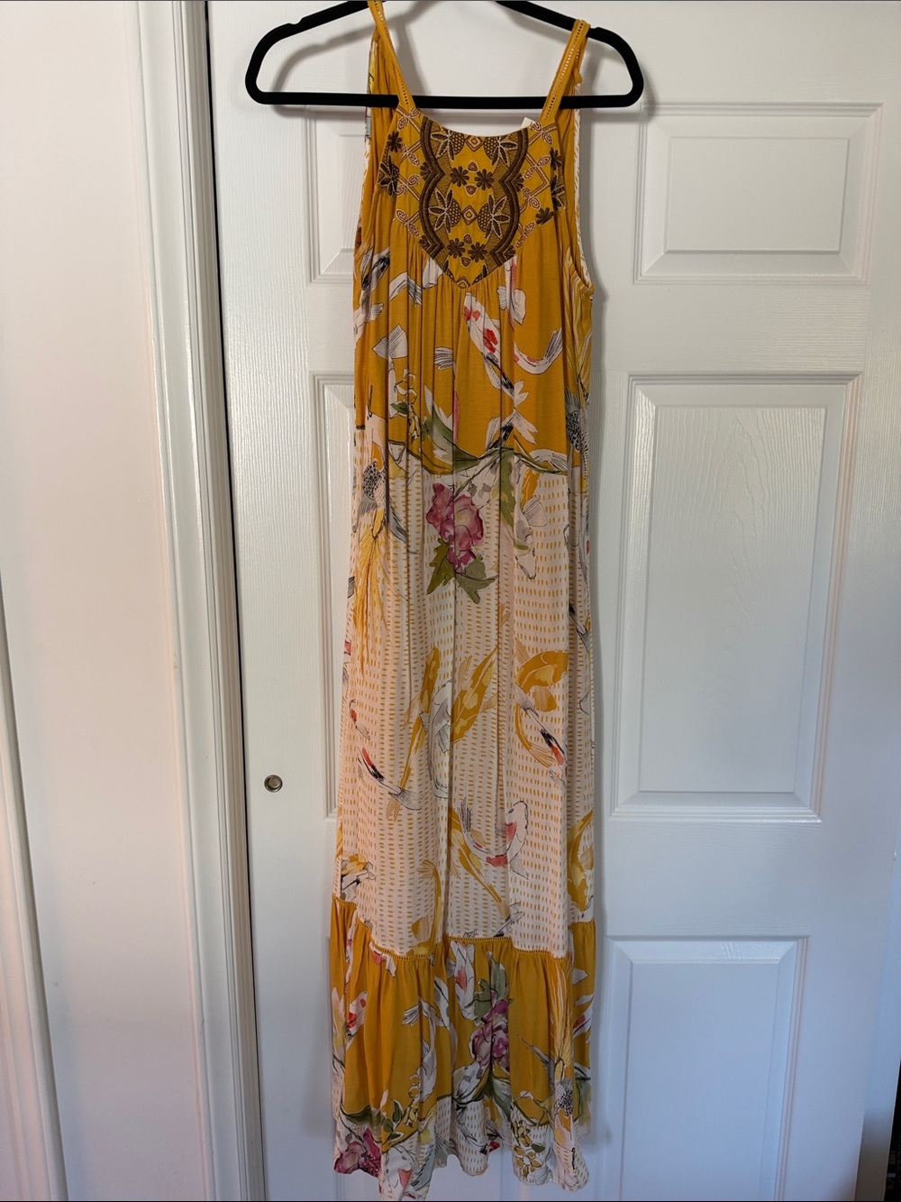 Anthropologie Yellow Floral Tiered Maxi Dress